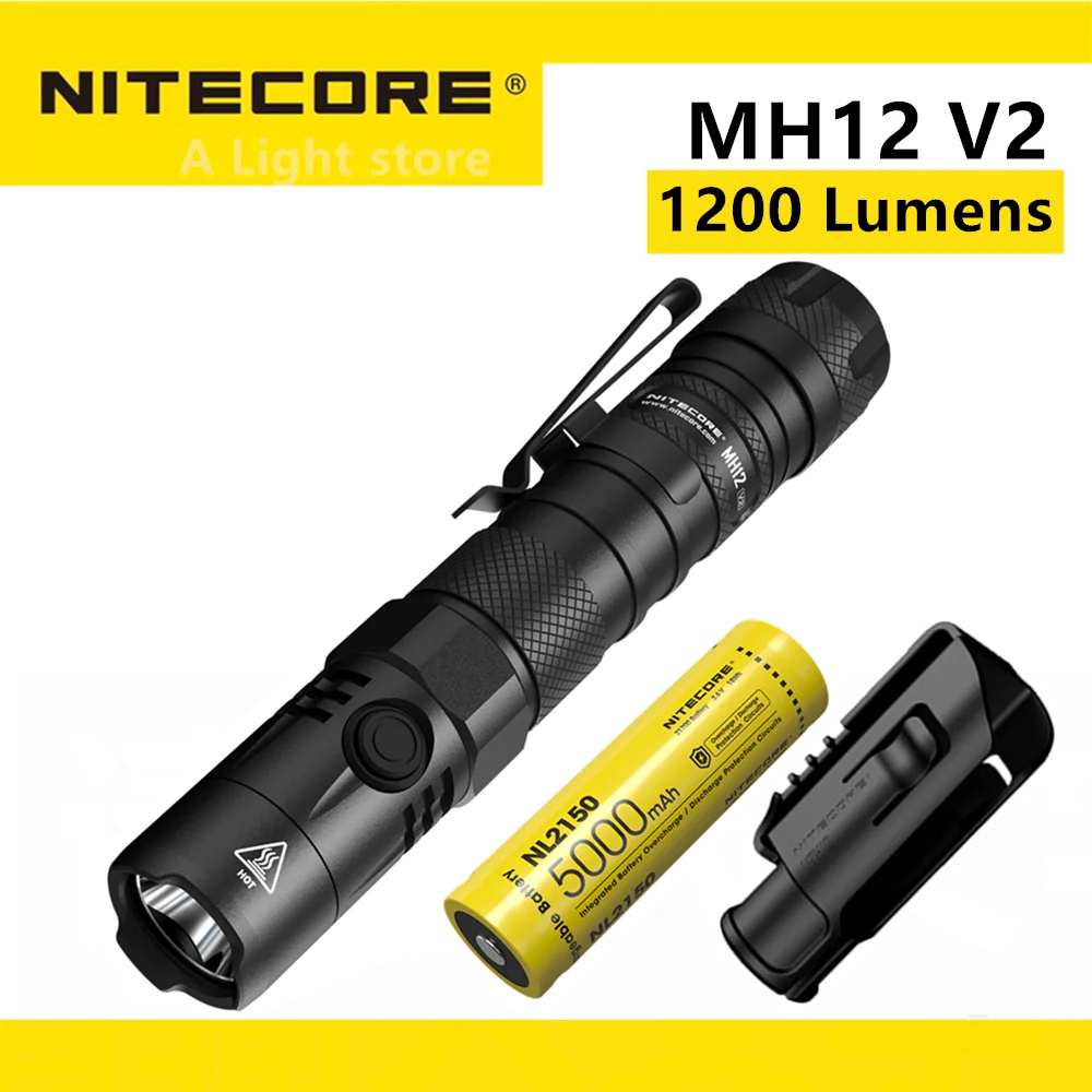 Original NITECORE MH12 V2 Lanterna 1200LM CREE XP L2 V6 LED USB C Tocha 