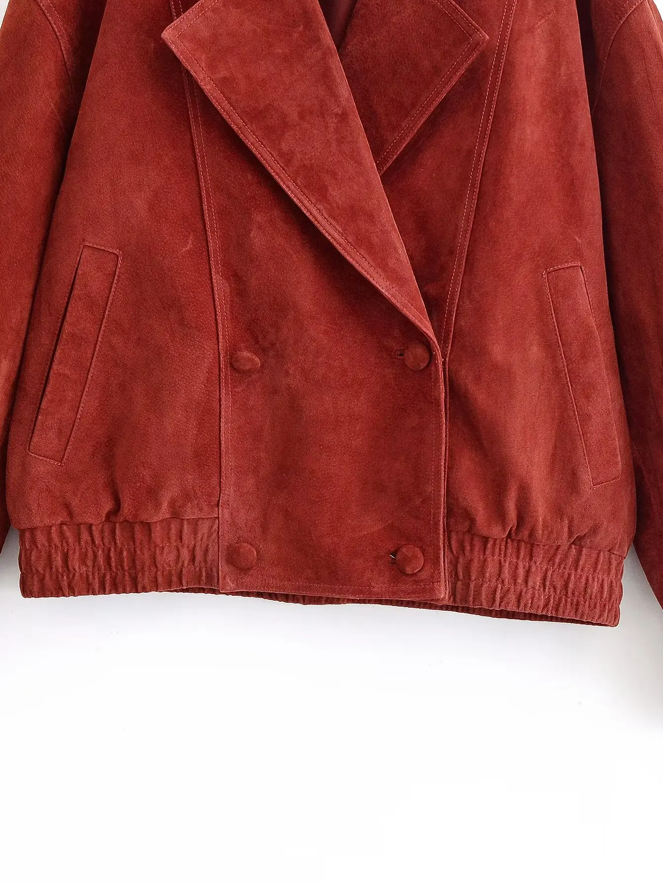 Women Casual Short Jacket Spring Autumn New Suede Fashion Trend Wine Red Coat Female Commut Double-Breasted Streetwear Jackets