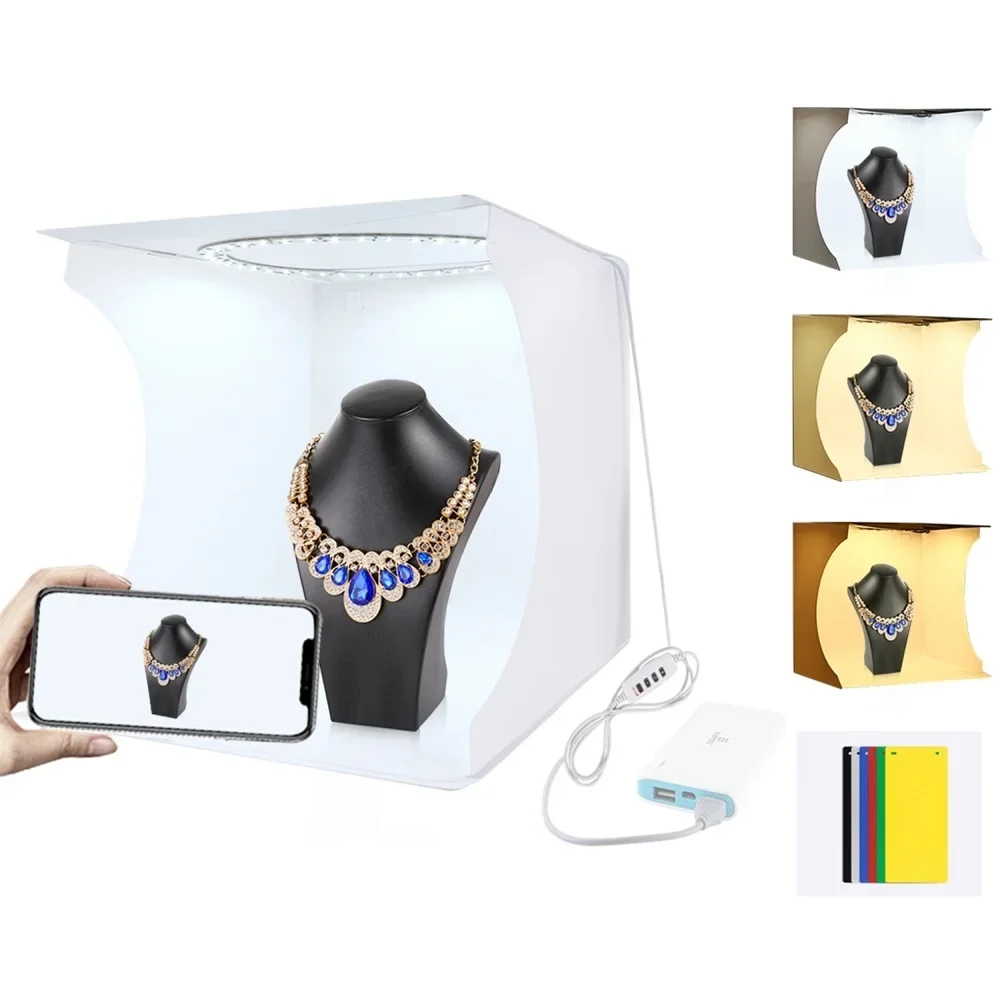 Folding Portable Ring Light Board Photo Lighting Studio Shooting Tent Box Kit with Colors Backdrops