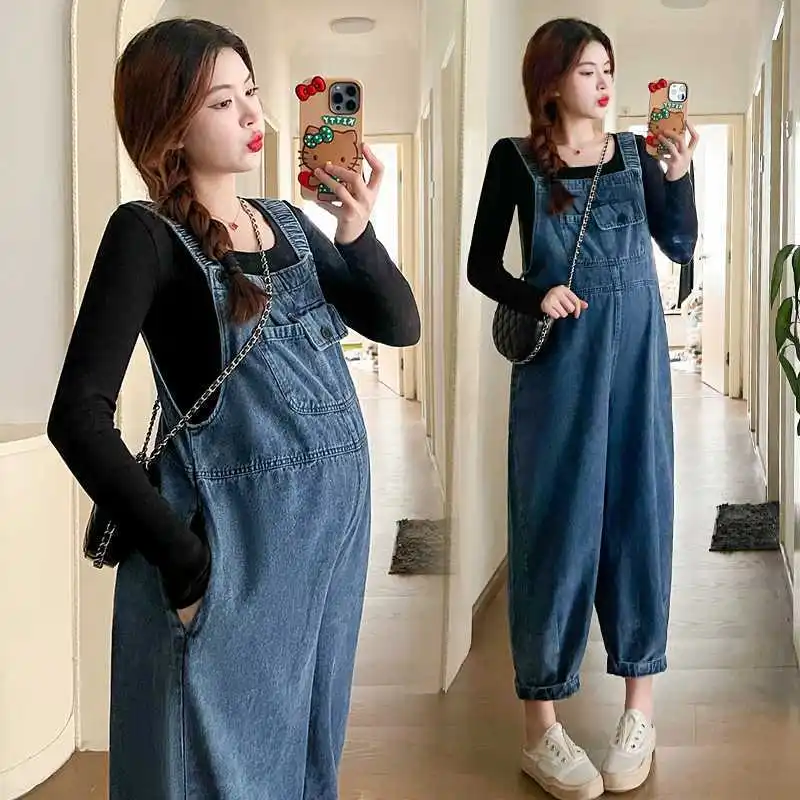 Vintage Denim Maternity Jeans for Pregnant Women Spring Wide Leg Loose Overalls Pants Jumpsuits maternity jeans