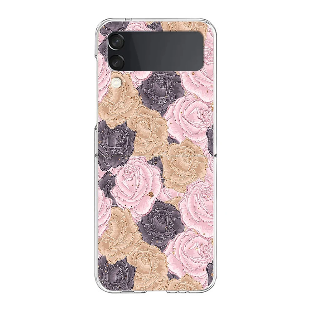 Gold Rose Love Heart Design Hard Folding Clear Phone Case - Elegant Protective Back Cover