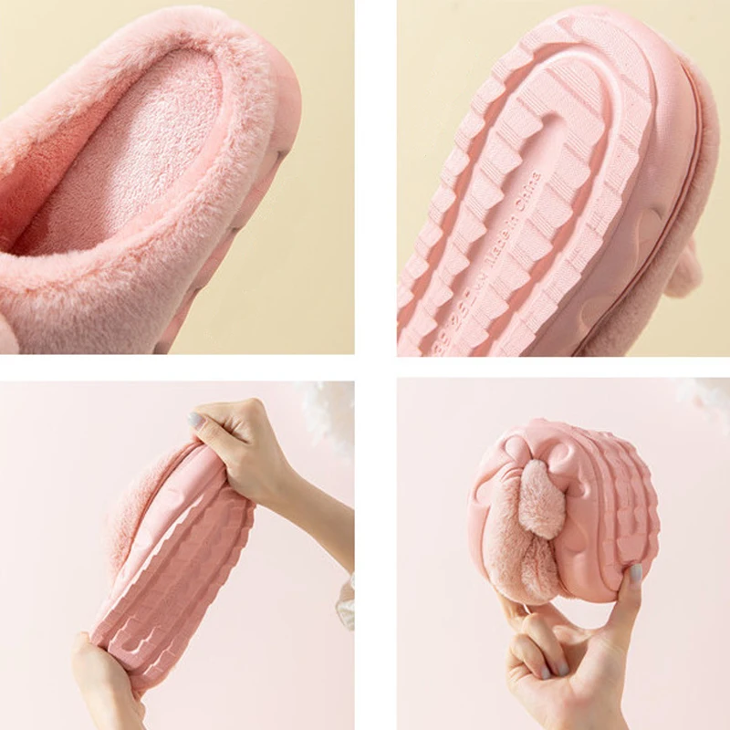 2022 Cute Plush Animal Slippers Women Lovely Bunny Rabbit Slides Indoor Bedroom Platform Slippers Fluffy Furry Soft Sole Shoes