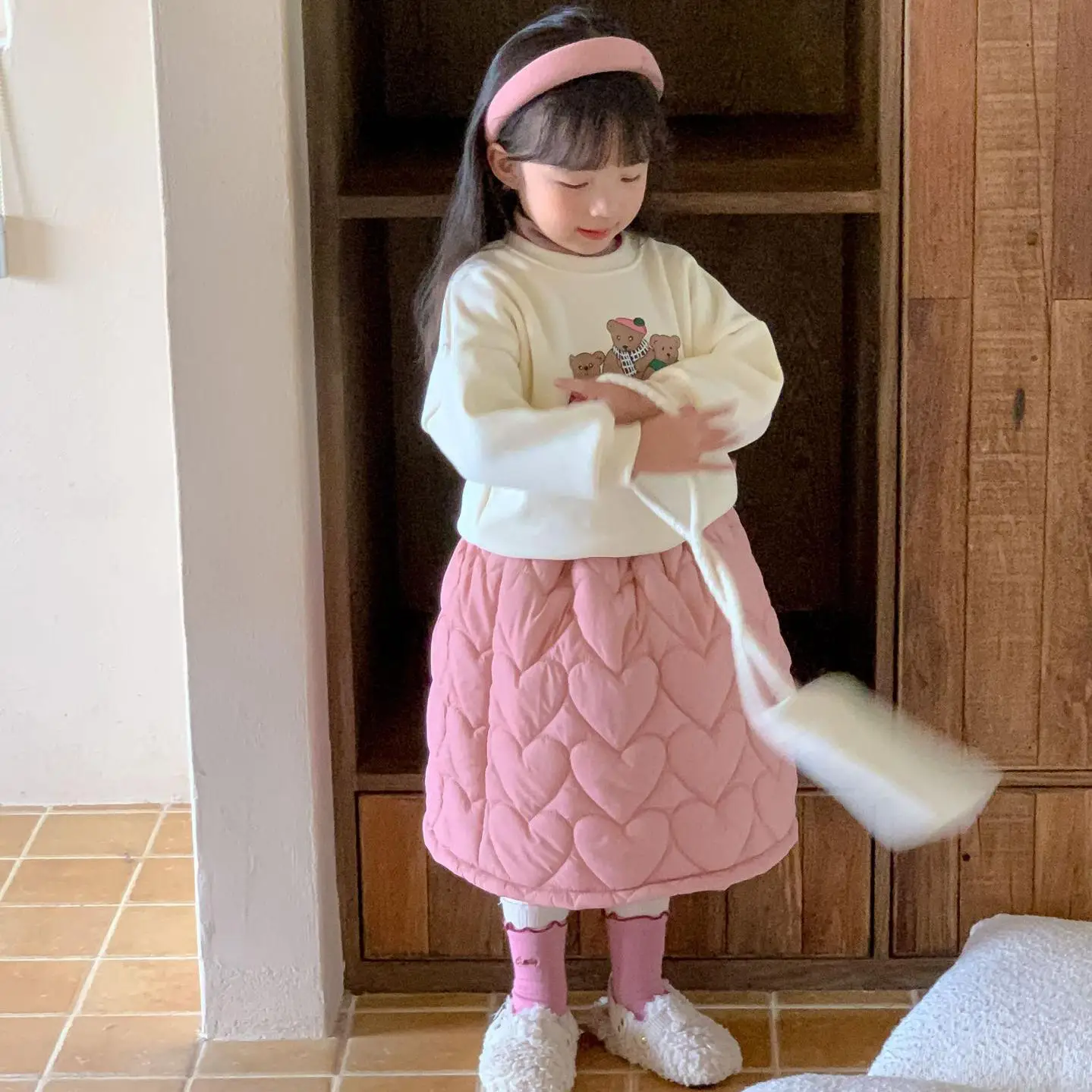 

Autumn Winter Girl Children Love Cotton-padded Princess Skirt Solid Baby Thicken Ball Gown Fashion Toddler Casual Skirts Clothes