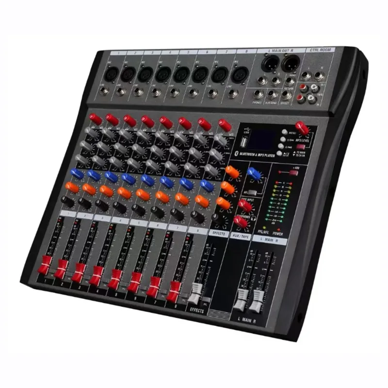 블루투스 기능이 있는 소형 오디오 믹서, 8채널 USB 사운드 카드, 48V 팬텀 파워, 3밴드 EQ, 라이브 스트리밍 녹음을 위한 6가지 음악 모드
