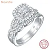 Newshe 2 Pcs 925 Sterling Silver Engagement Ring Wedding Band For Women Princess Cut White AAAAA Cubic Zirconia Classic Jewelry 1