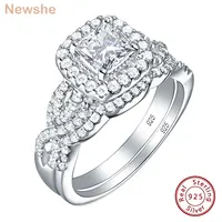 Newshe 2 Pcs 925 Sterling Silver Engagement Ring Wedding Band For Women Princess Cut White AAAAA Cubic Zirconia Classic Jewelry 1