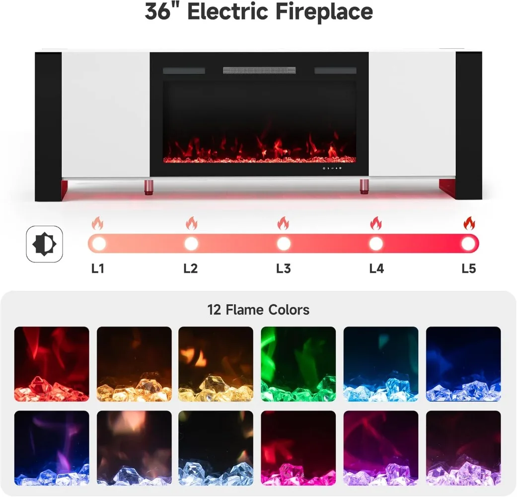 70" TV Stand for TVs Up To 80", Entertainment Center with 36" Electric Fireplace, Modern TV Console Table with Remote Control 3