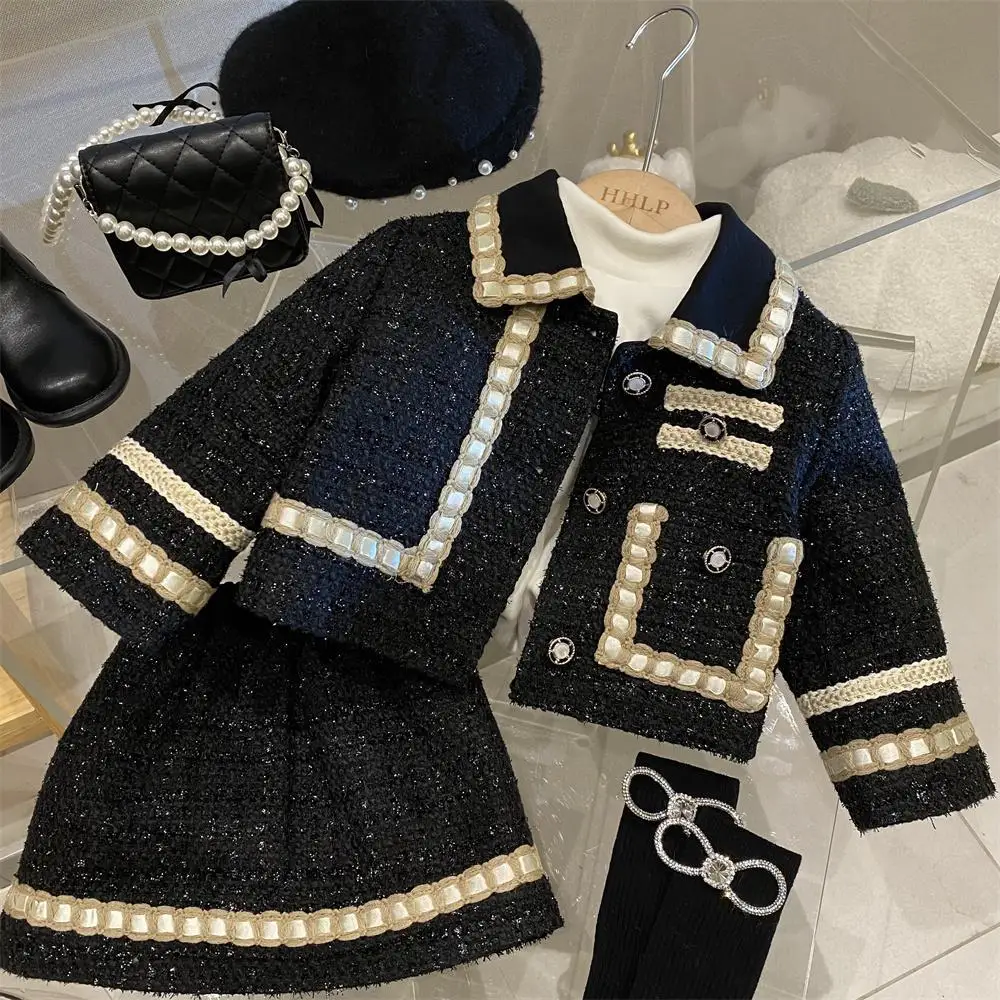 Girl 2 Piece Tweed Set Winter Suit Clothes for 1-10Years Children's Cotton  Padded Jacket Coat+Skirt Kids Classic Outfits - AliExpress