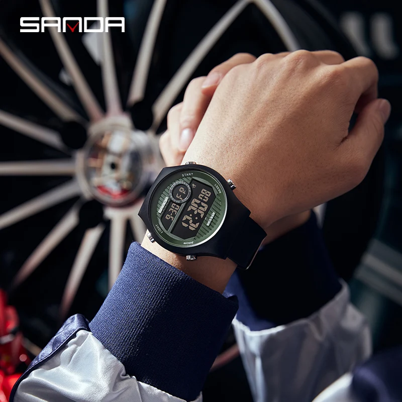 SANDA New Mens Dual Display Watches Sports Chronograph Military Watch Luminous LED 50M Waterproof Clock Men Relogio Masculino
