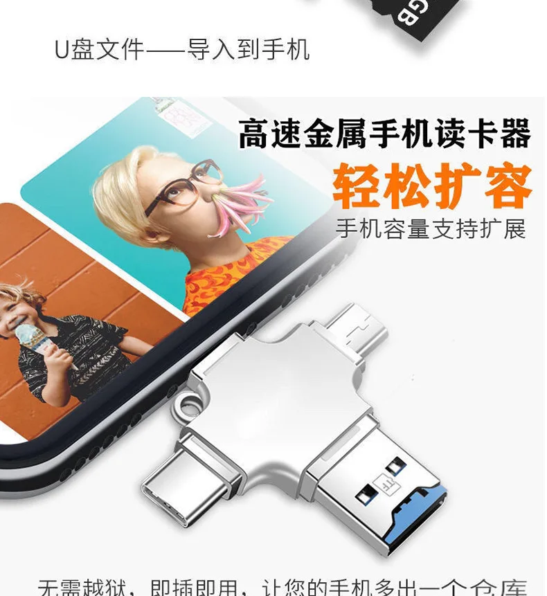 Universal 4-in-1 Micro SD Card Reader – Multi-Device Portable Solution