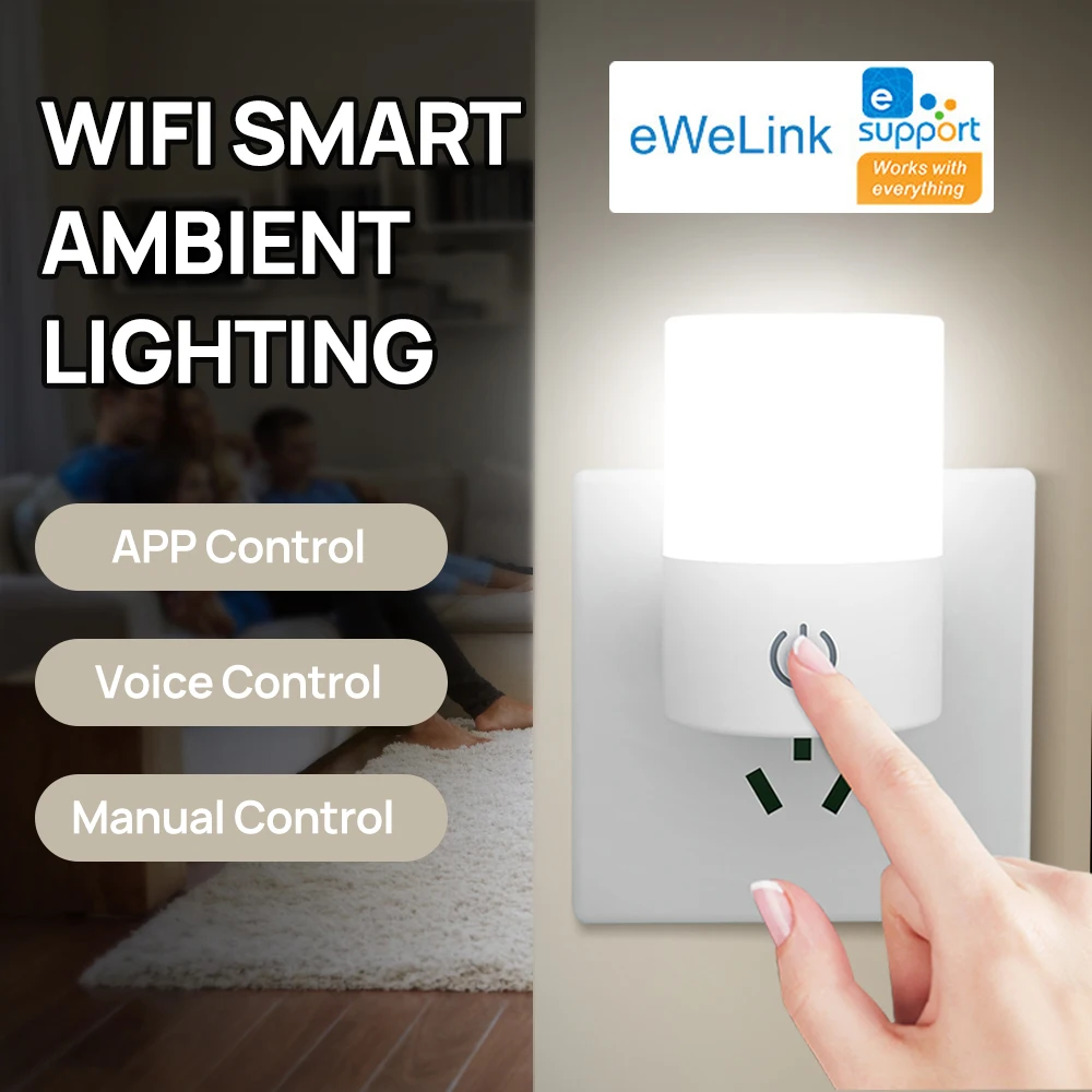 

Ewelink Plug-In Smart 7 Color Ambient Night Light WiFi Plus Bluetooth Communication Protocol Control Suitable for Home Bedroom