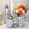 Ceramic General Pot Silver Grid  Porcelain Ginger Jar Storage Tank with Cover Flower Vase Home Furnishing Decoration Vases Pots 2