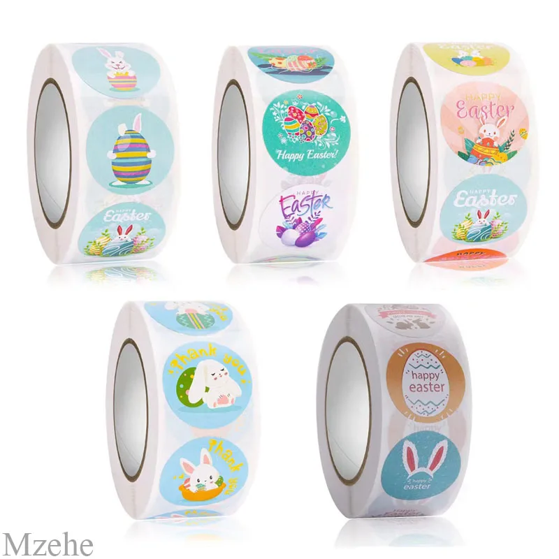 50500pcs1inchroundhappyEasterStickersforPartyEasterGift