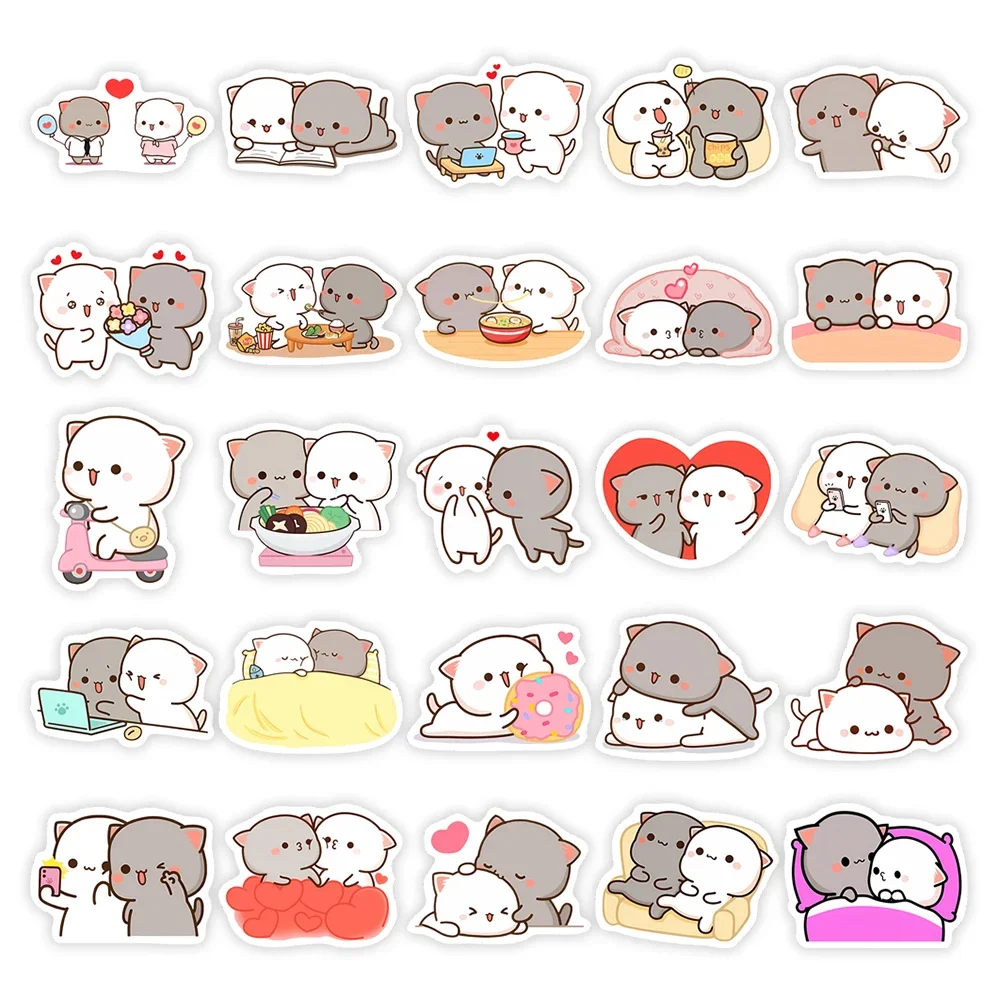 Couple Cat Stickers Cartoon Kawaii DIY Gift Decal Doodles for Scrapbook Skateboard Luggage Phone Waterproof Stickers