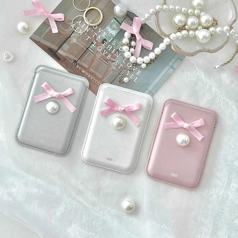 Elegant Bowknot Butterfly Pearl Cardholder Case with Stand