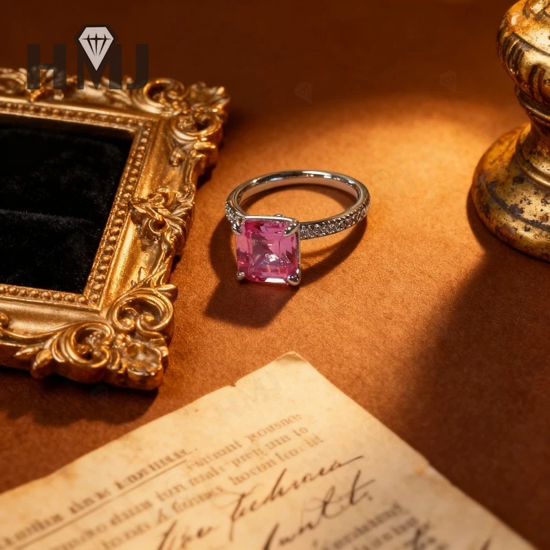 Labor-gezüchtete Kolumbianische Smaragd/Saphir/Rubin Ringe aus 925 Sterling Silber im Asscher-Schliff, Edle Schmuckgeschenke für Frauen zum Jahrestag – Detail 8