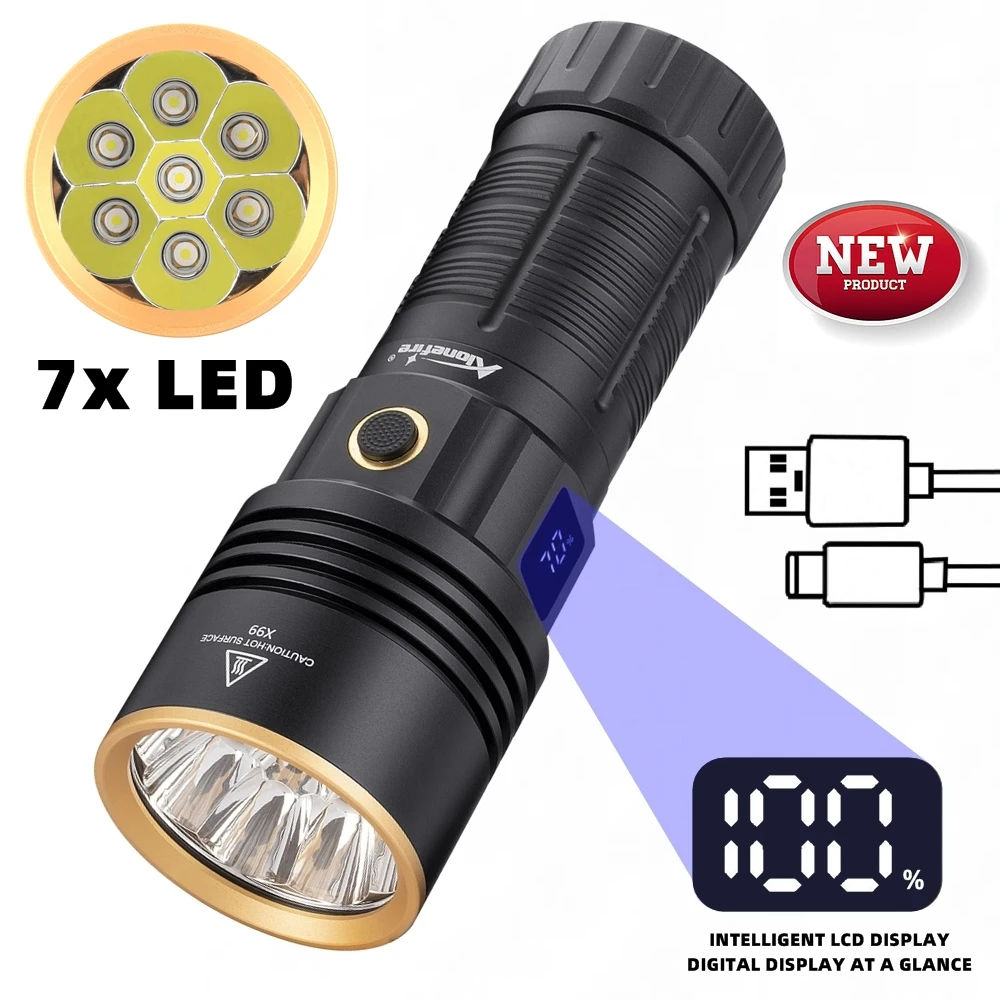 7x LED Super Bright Flashlight LCD USB Rechargeable Powerful Outdoor ...