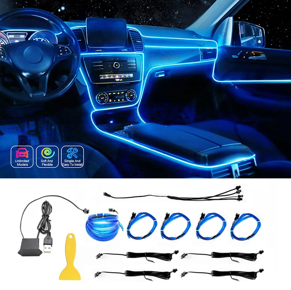 5 in1 6 in1 Neon LED Auto luce ambientale interna USB sigaretta EL cablaggio flessibile striscia LED atmosfera lampada decorativa per Auto