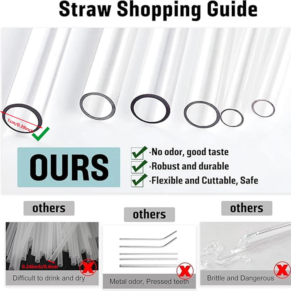 30cm Transparent Reusable Plastic Straws with Cleaning Brush