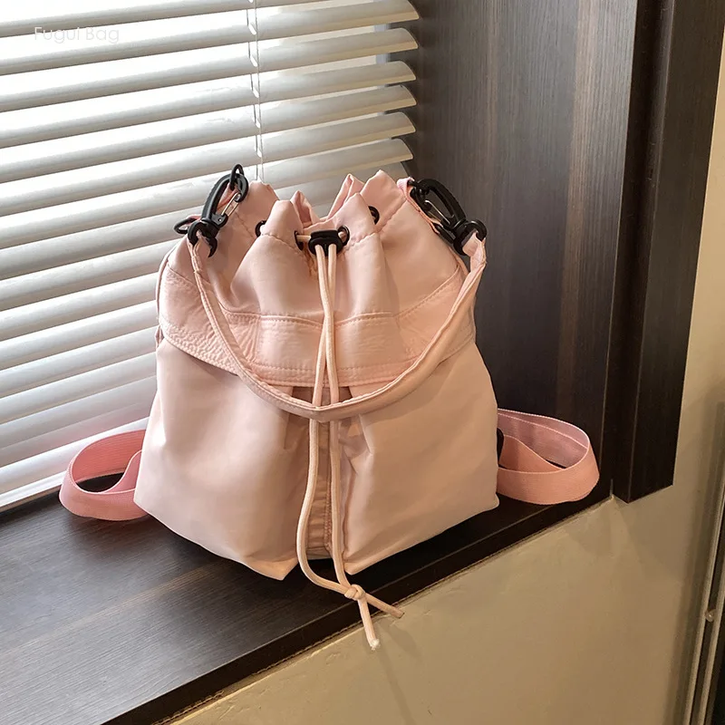 Women's Single Shoulder Crossbody Bag Double Shoulder Bag New Personalized Casual Drawstring Pleated Large Capacity Nylon