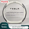 For Tesla Model 3 Model X Model S Model Y 2021 2022 2023 car Tesla Car Suede Carbon Fiber Leather Steering Wheel Cover 1