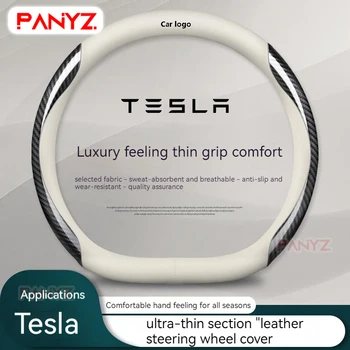 For Tesla Model 3 Model X Model S Model Y 2021 2022 2023 car Tesla Car Suede Carbon Fiber Leather Steering Wheel Cover 1