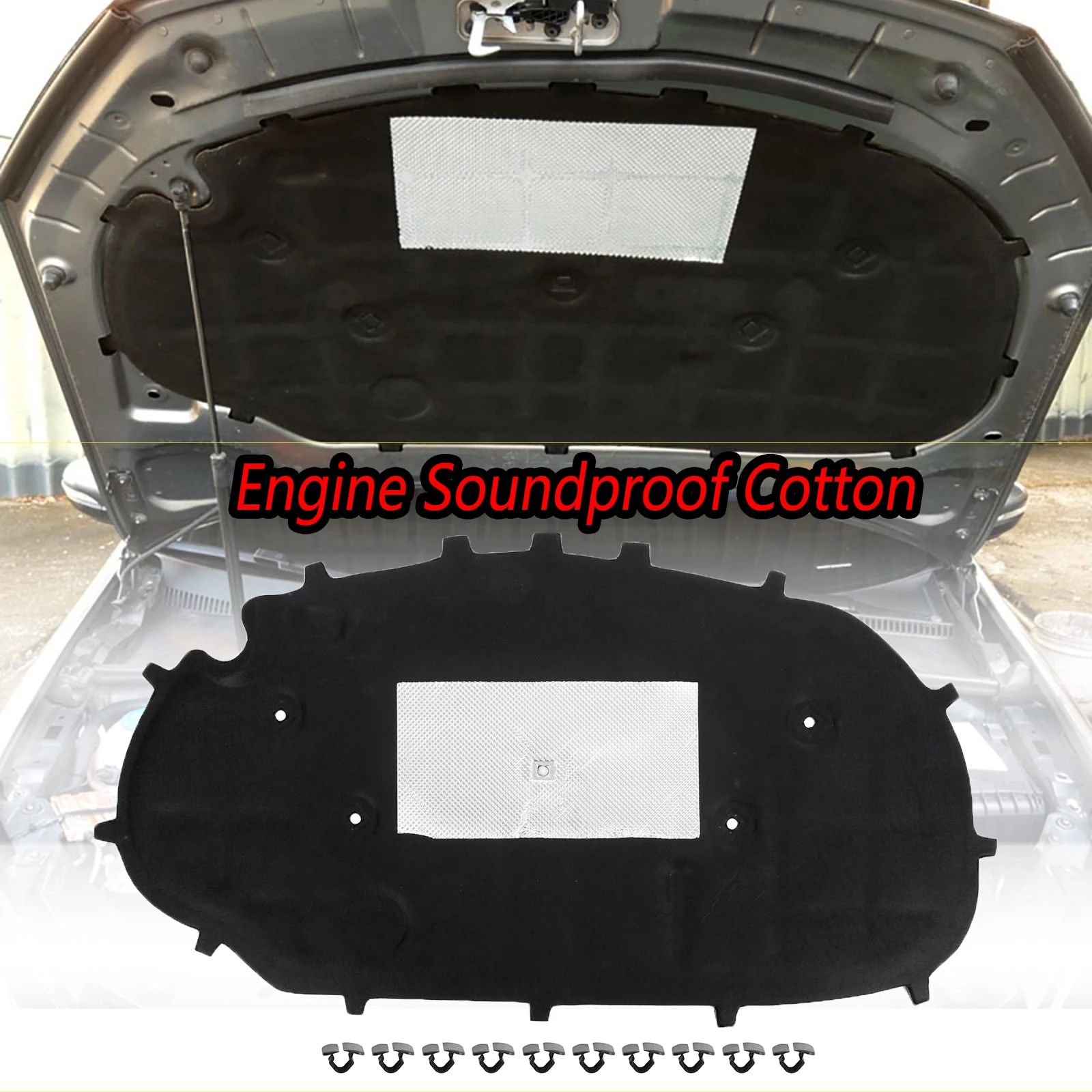 Front Hood Engine Sound Insulation Pad Cotton Soundproof Cover Thermal ...