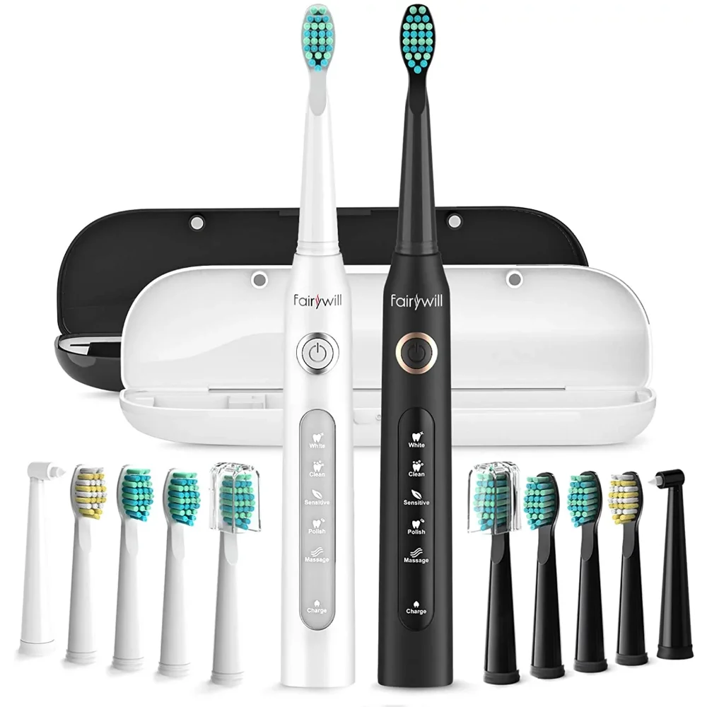 Sonic Electric Toothbrushes Lot 2 Packs Black & White with 5 Modes Rechargeable 10 Brush Heads Deep Clean s2 smartwatch 1 83 inch large screen 24h monitoring of hr bp spo2 450mah battery 30 sport modes black