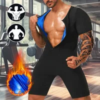 Men's 3-In-1 Sauna Sweat Shirt Heat Trapping Weight Loss Full Body Shaper Workout Short Sleeve Shorts Exercise Fitness Jumpsuits