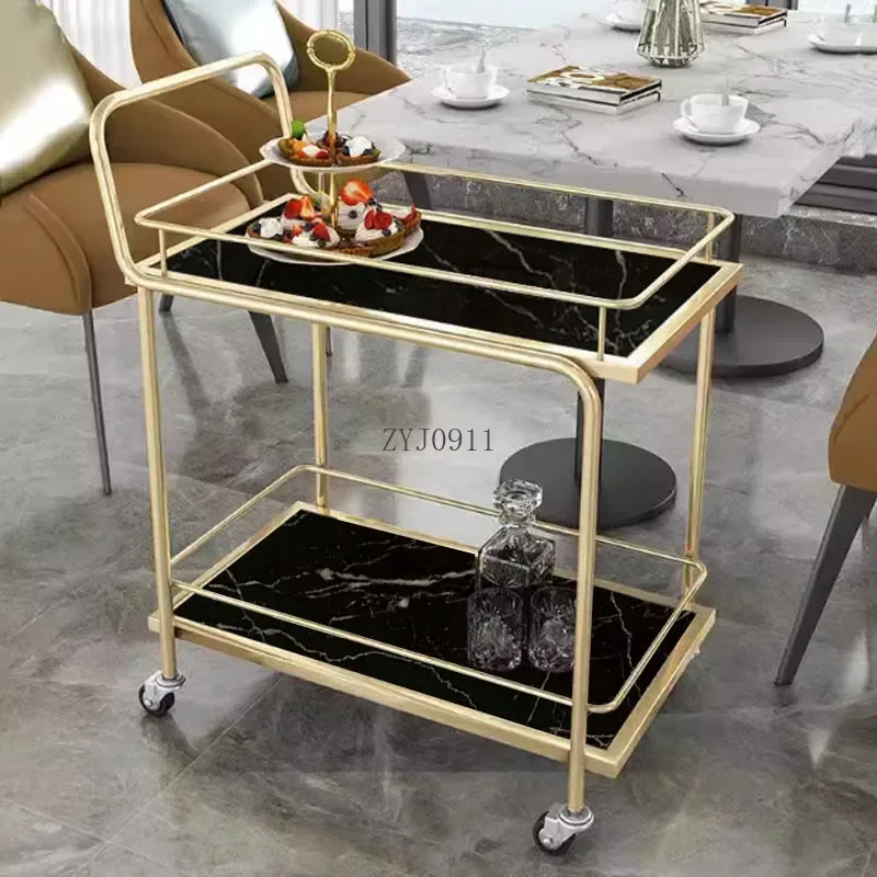 *Cart Hotel Cleaning Wheeled Double Multipurpose Utility Storage Gold Trolley Tool High-style Rotating Bar Portable