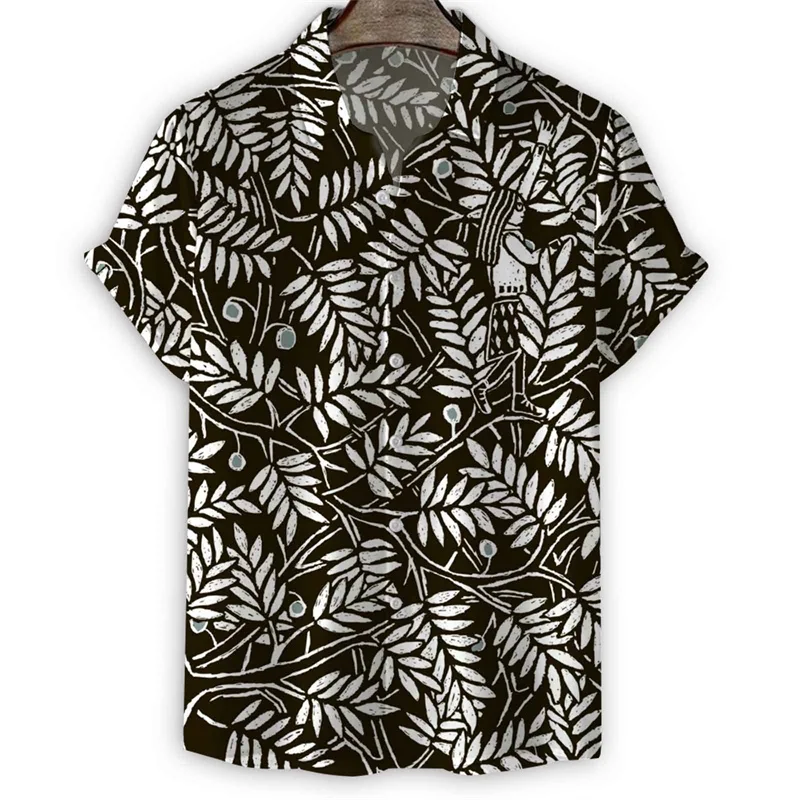 thumbnail image 1 of Camisa negra con estampado 3D de plantas para hombre, camisas hawaianas de manga corta con solapa de verano, blusa holgada con botones de estilo callejero de Harajuku, ropa para hombre, 1 of 5