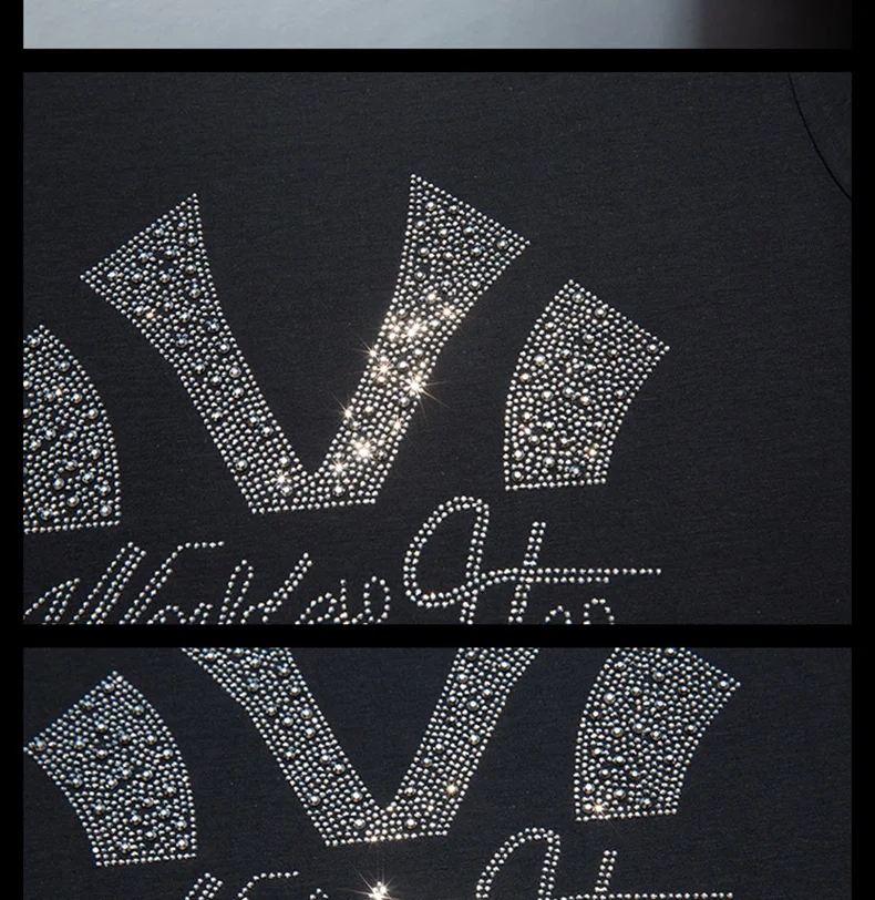 New Men Luxury Rhinestones Fashion T-Shirt High Quality Black