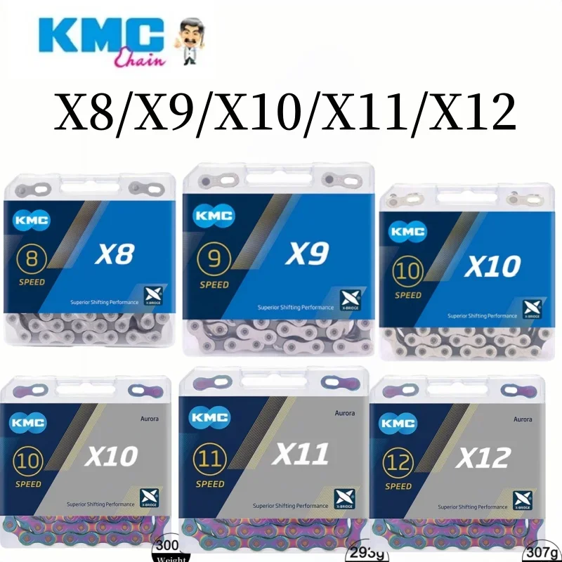 Bicycle Chain KMC X8 X9 X10 X11 X12 Color SL Road/MTB 8v 9v 10v 11v 12v 118L 126L Quick-Link For SHIMANO SRAM