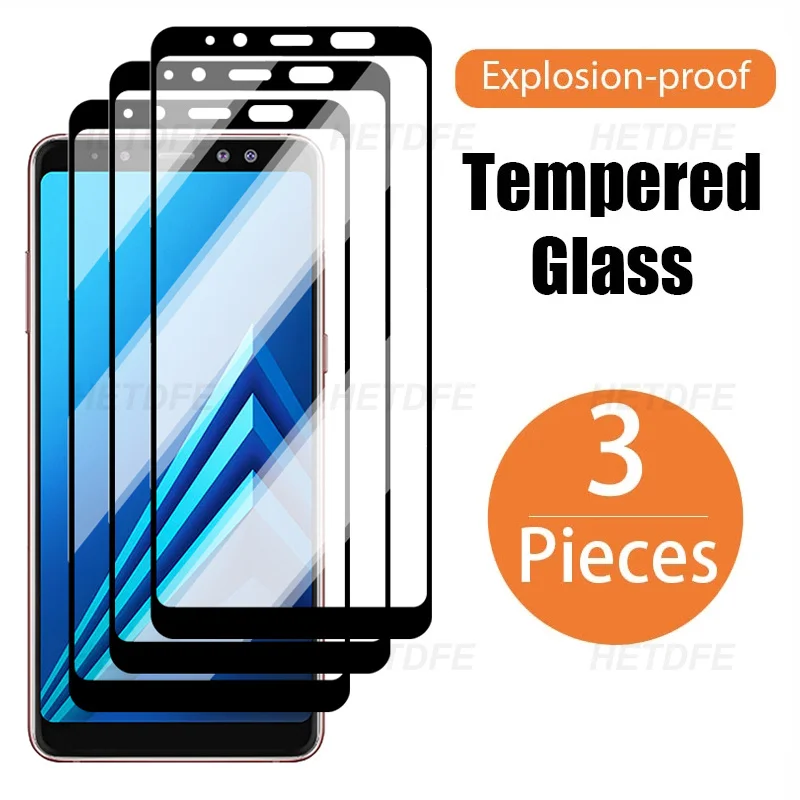 3Pcs Tempered Glass For Samsung Galaxy A6 A8 Plus A9 A7 A5 2018 Protective J6 J4 J8 J7 J3 J2 A30 A50 |