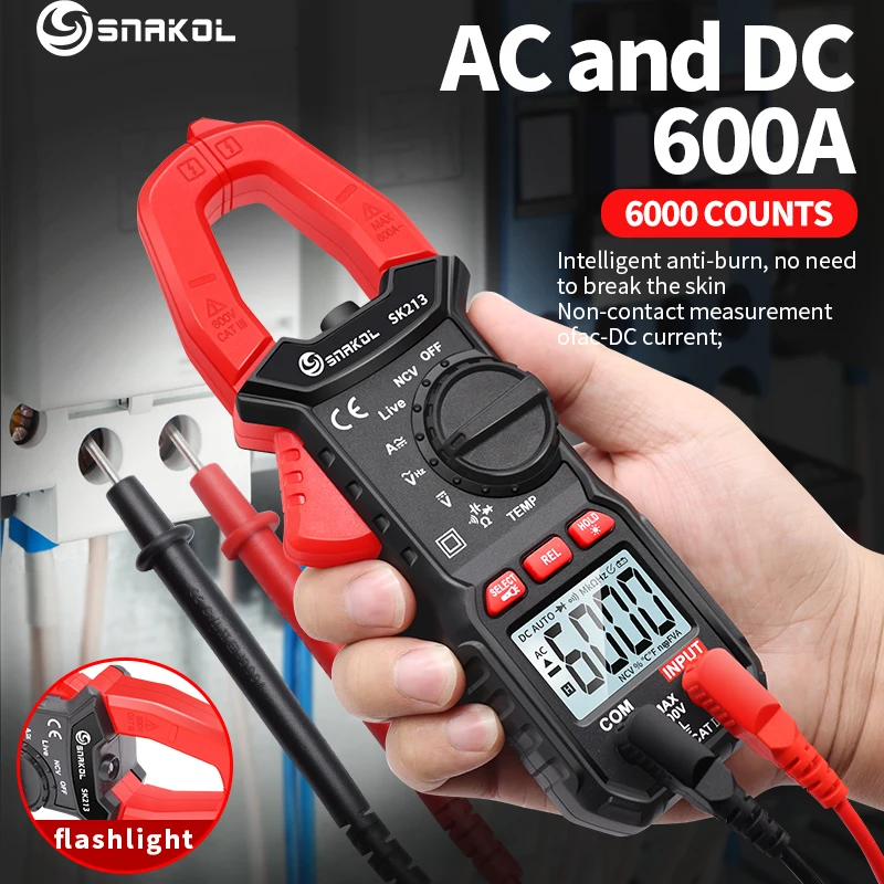 Sk213 Pinza Amperometrica Digitale 600A Ac Dc Corrente True Rms Auto Ran Pinze Amperometro Voltmetro Tester Elettrico Professionale