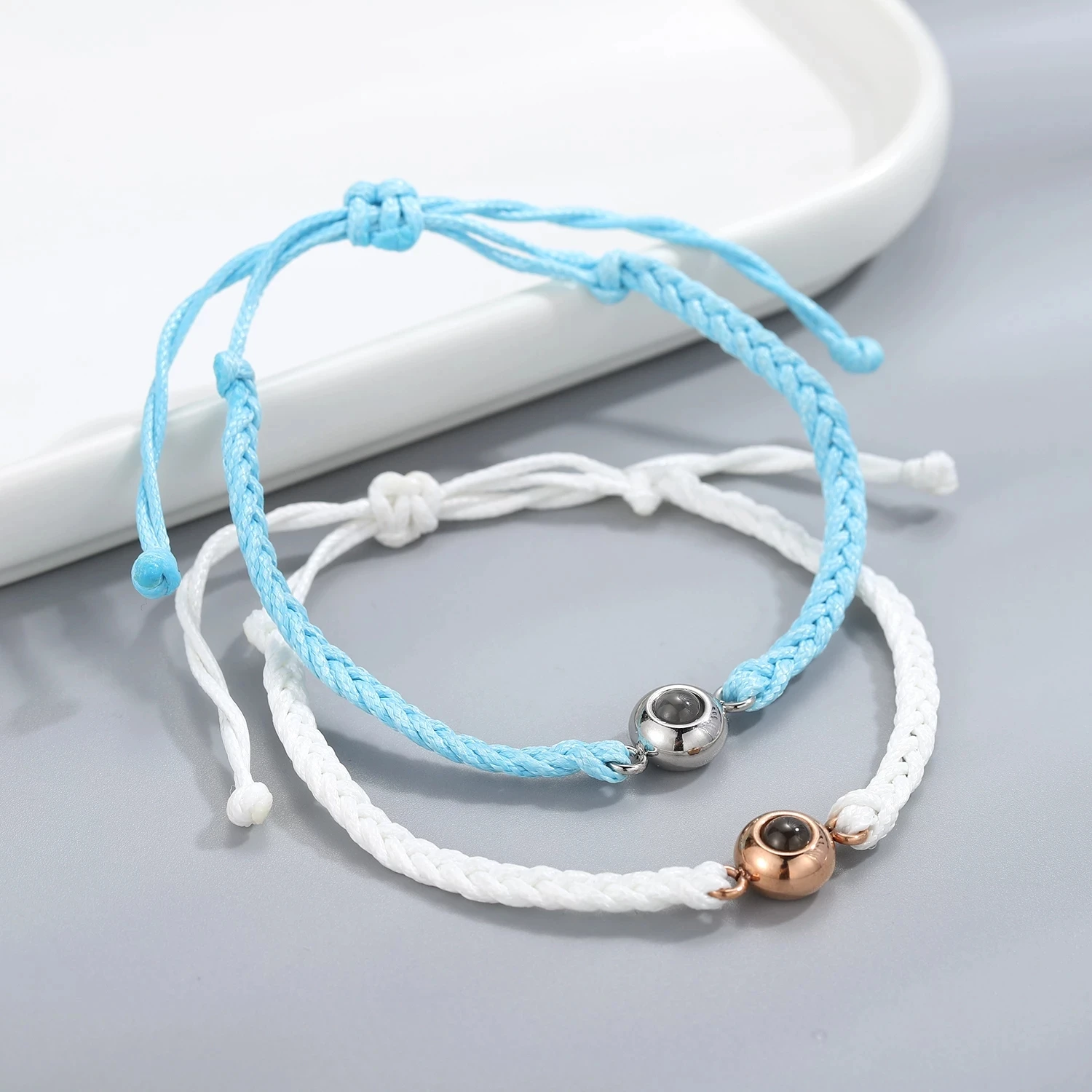 2Pcs Projection Bracelets Personalized Photo Bracelet Custom Couple Memorial Minimalist Jewelry Set Mother's Day Gift For Mother