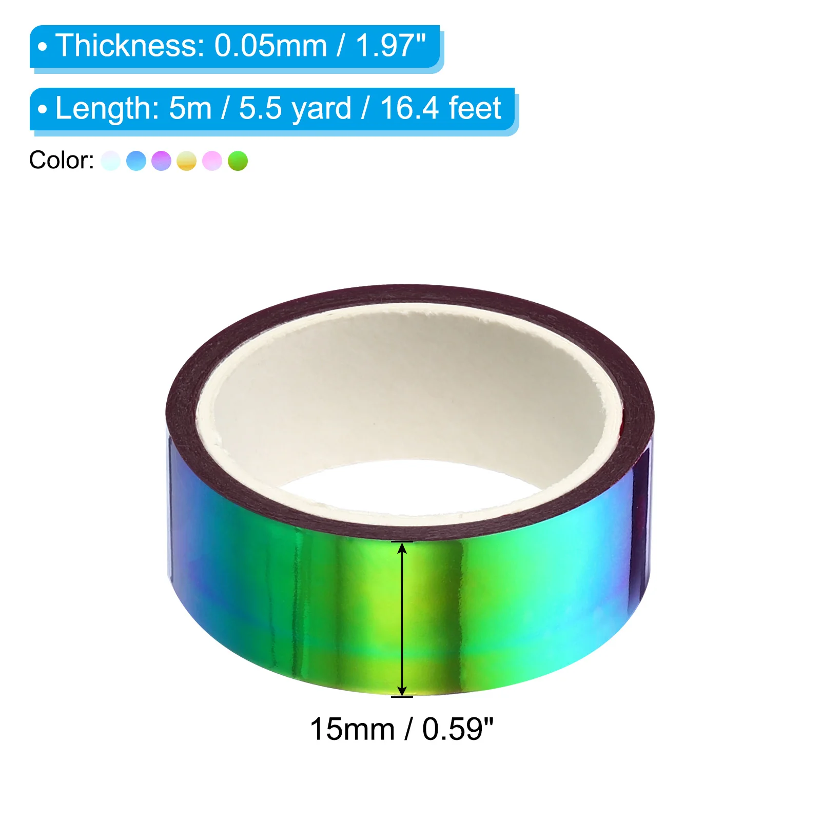 6Roll 15mmx5m Metalized Tape Self Adhesive Holographic Foil Mirror Metallic Masking Sticker Decoration Scrapbooking Masking Tape 3