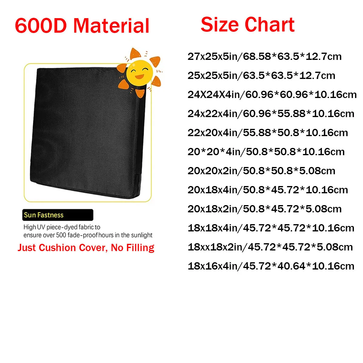 1 PC Sofa Cushion Cover Garden Outdoor Cushion Replacement Cover Waterproof Chair Seat Cushion Sofa Cover with Zipper 600D 3