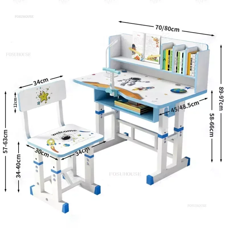 Adjustable Children Table Chair Set Height Kids Study Table with Cartoon Desktop School Workstation Functional Writing Desk