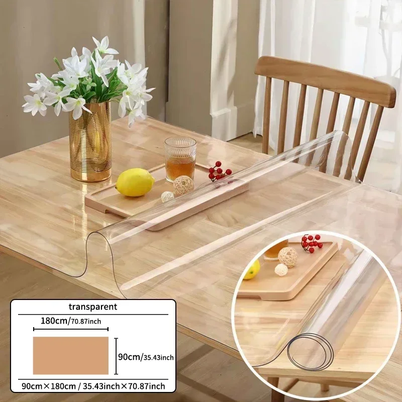 Description Picture 4 of itemSoft Glass Tablecloth Transparent PVC Table Cloth Waterproof Oil Proof Kitchen Dining Rectangular Table Cover Matte Clear