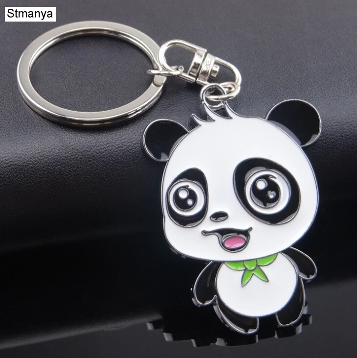 Portachiavi Panda In Acciaio Inox, Design Con Panda E Bambù, 9,5 X 4,2 Cm, Bianco E Nero, Regalo Per Amanti Dei Panda