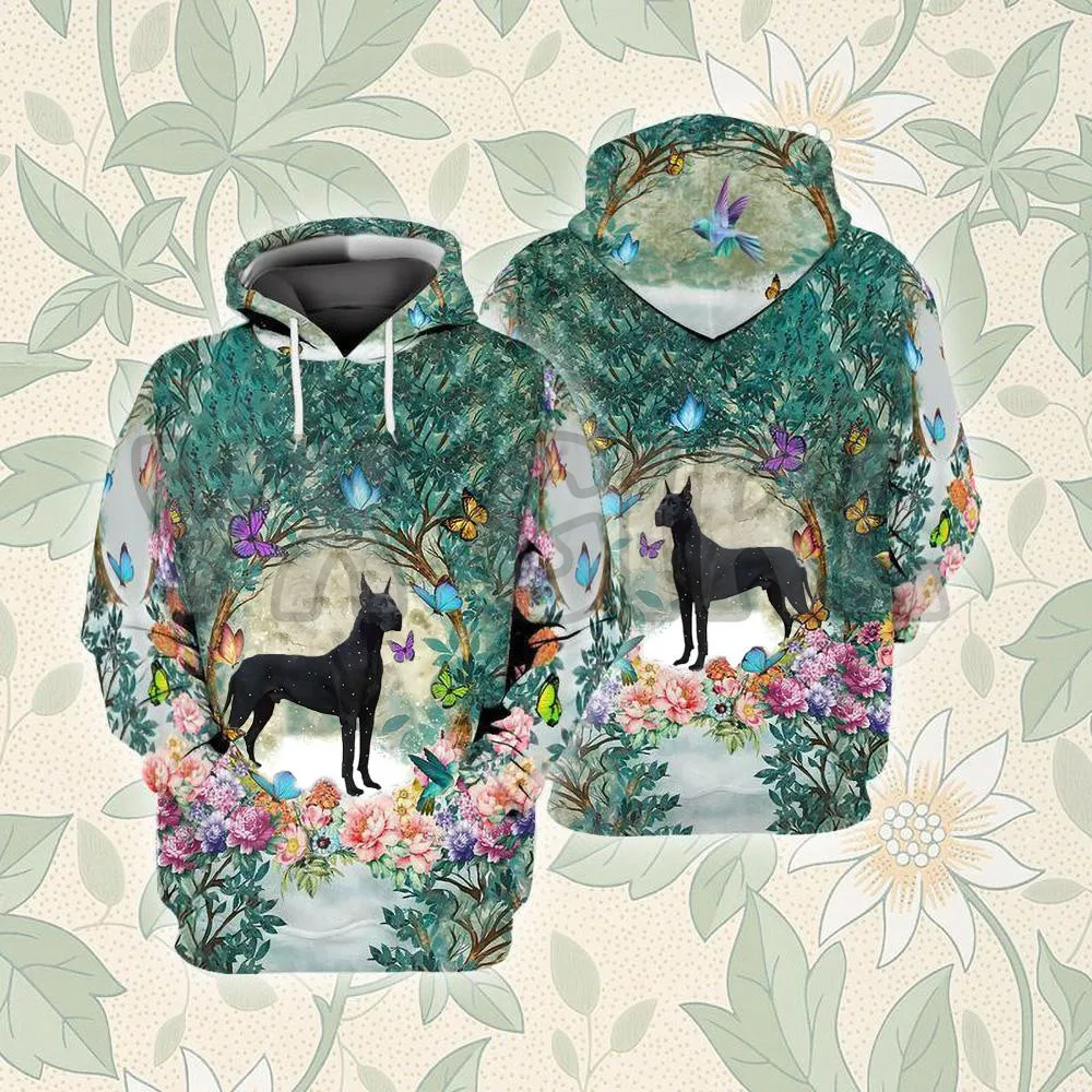 Black Great Dane Among Forest  3D Printed Hoodies  Unisex Pullovers Funny Dog Hoodie Casual Street Tracksuit