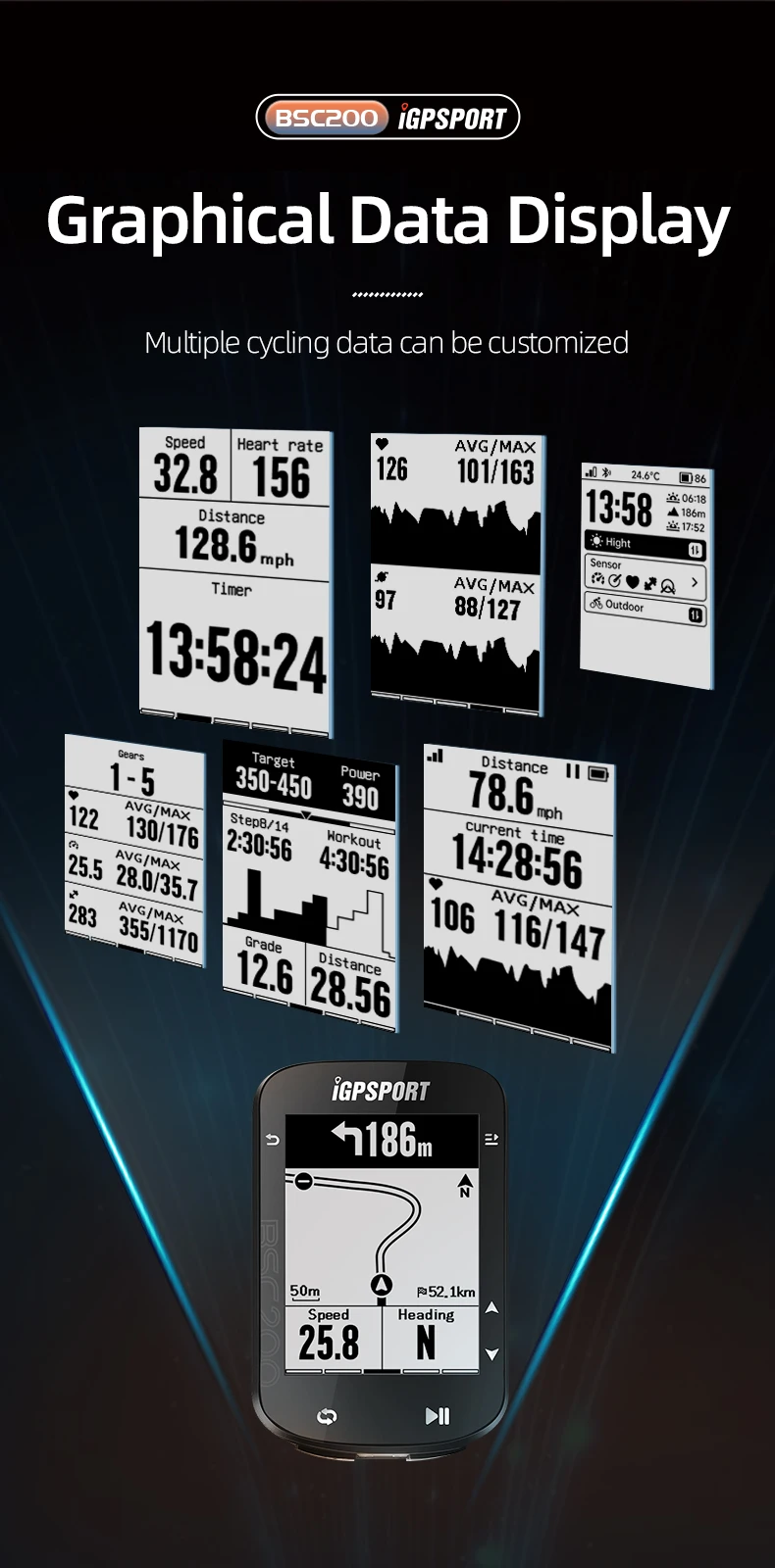 Bike GPS Computer BSC200 Bicycle Computer ANT 2.6 Inch Waterproof Wireless Bike