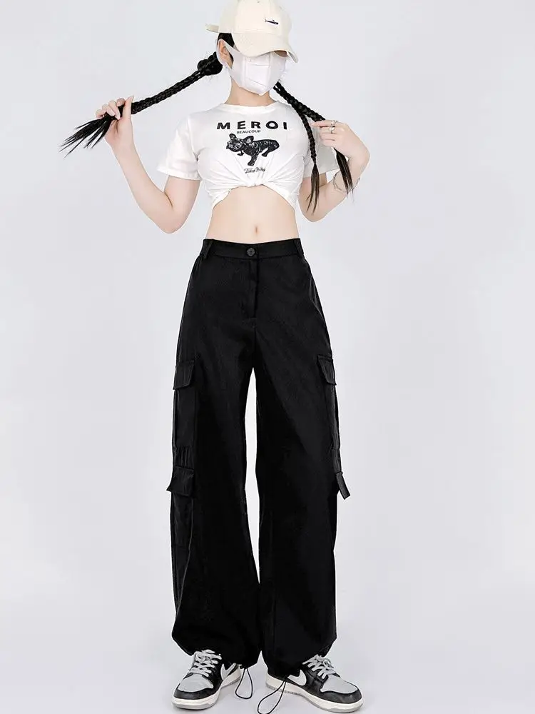 

2023 Autumn New Spicy Girl Style Cargo Pants Women's High Waist Straight Leg Wide Leg Design Feel Loose Relaxed Floor Dragging