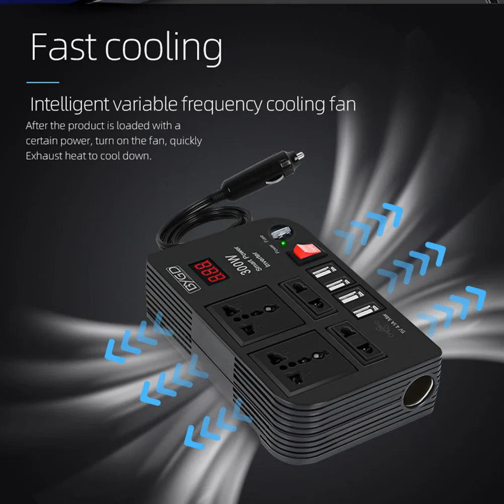 Inverter Auto 300W Da 12V A 220V - Convertitore Per Auto Con 4 USB, 4 Prese AC, Display Digitale - Foto 5
