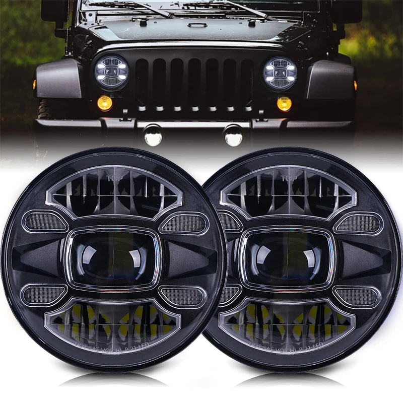 

7 Inch LED Headlights DRL Hi/Lo Beam 60W H4 For Lada Niva 4X4 UAZ Hunter Hummer H1 H2 Jeep Wrangler Suzuki Samurai SJ410