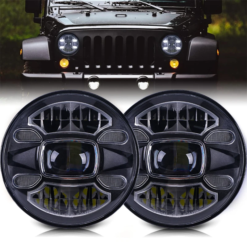 Pair 7 Inch LED Headlights With DRL & H4 Relay Harness - For Suzuki Samurai