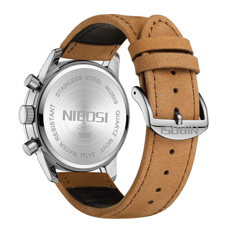 NIBOSI New Fashion Quartz Watch for Men Leather Waterproof Luminous Date Sports Chronograph Wristwatches Mens Relogio Masculino