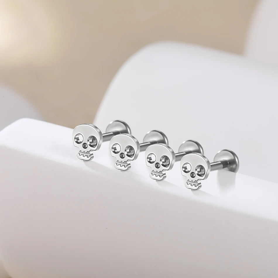 1/5PCS G23 Titanium Skull Design Piercing Ear Stud 16G Cartilage Tragus Helix Daith Lobe Earring Internal Thread Labret Piercing piercing jewelry body piercing jewelry body jewelry ear piercing jewelry body piercing earrings ear studs