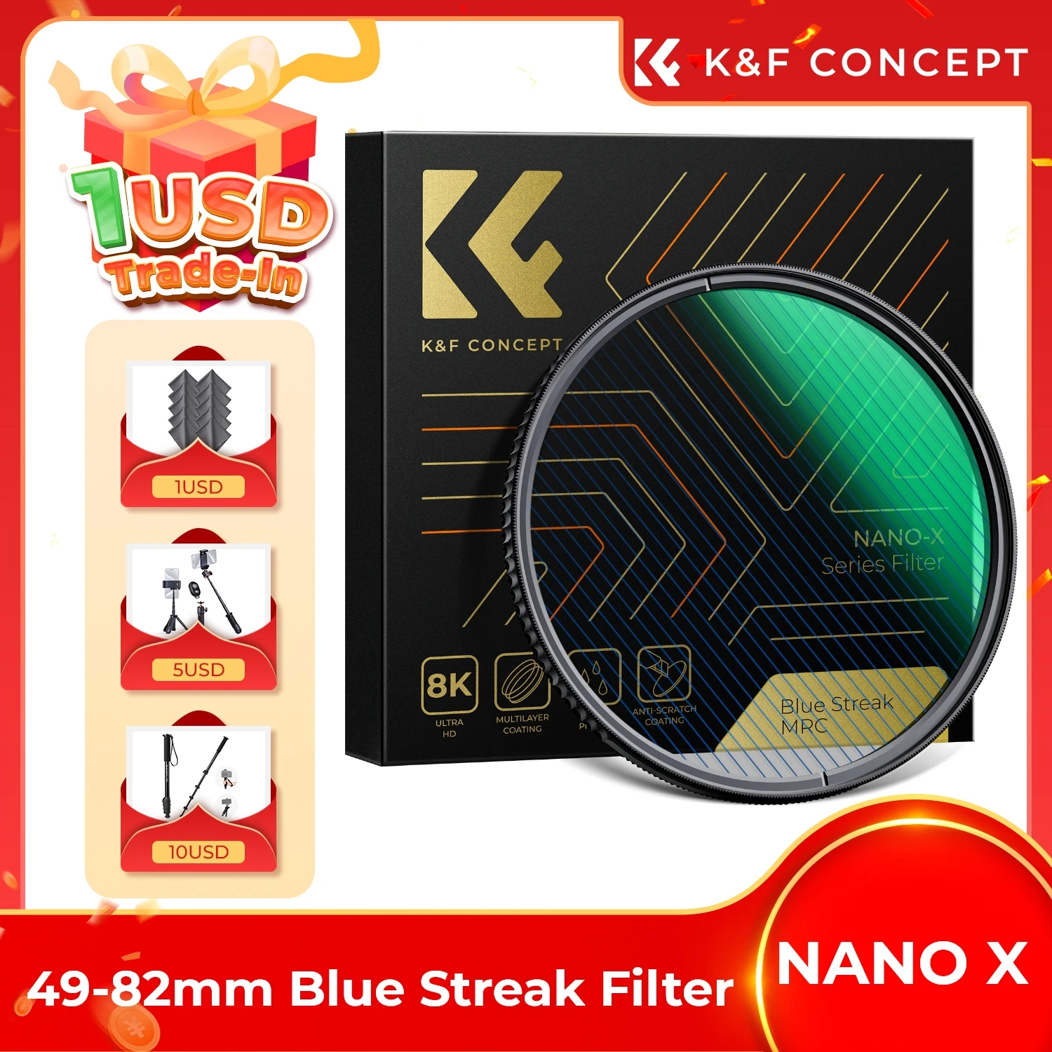 K&F Concept Blue Streak Filter (49mm-82mm) 1